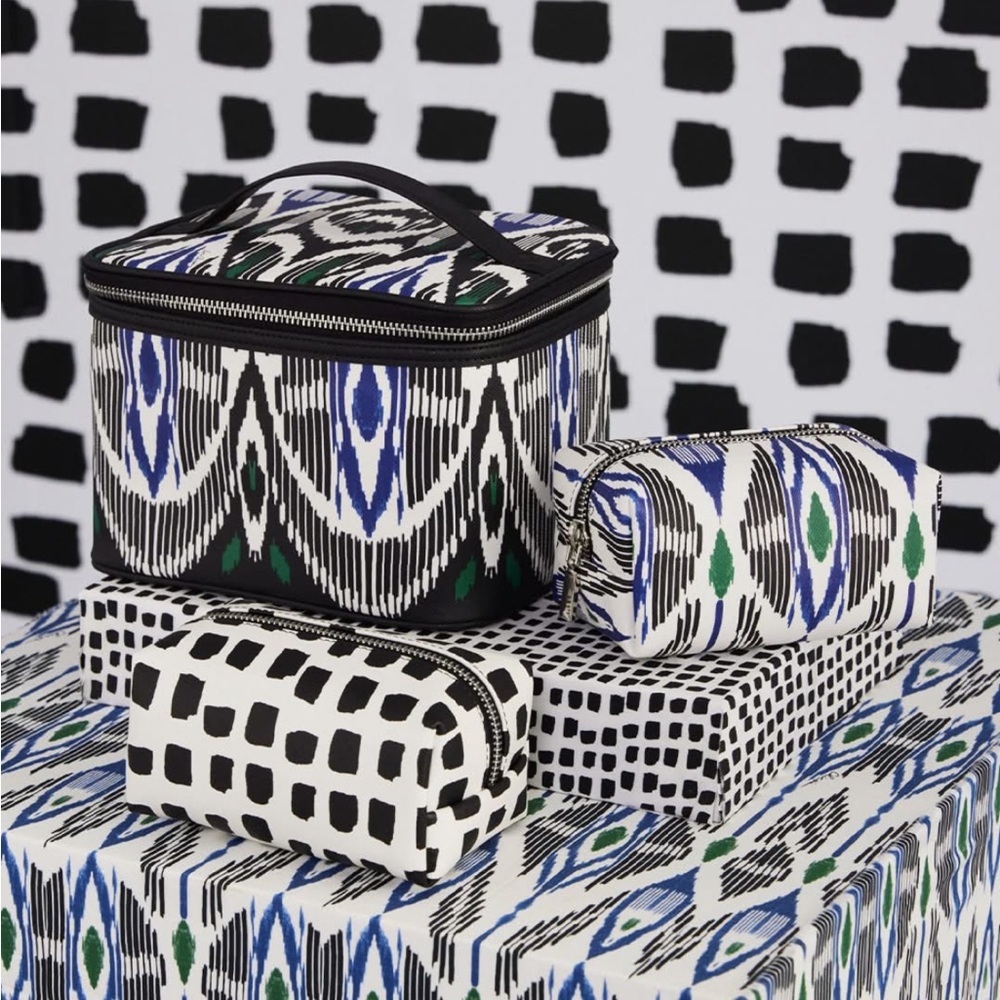 Chicos Ikat Make Up Bag with Double Zippers